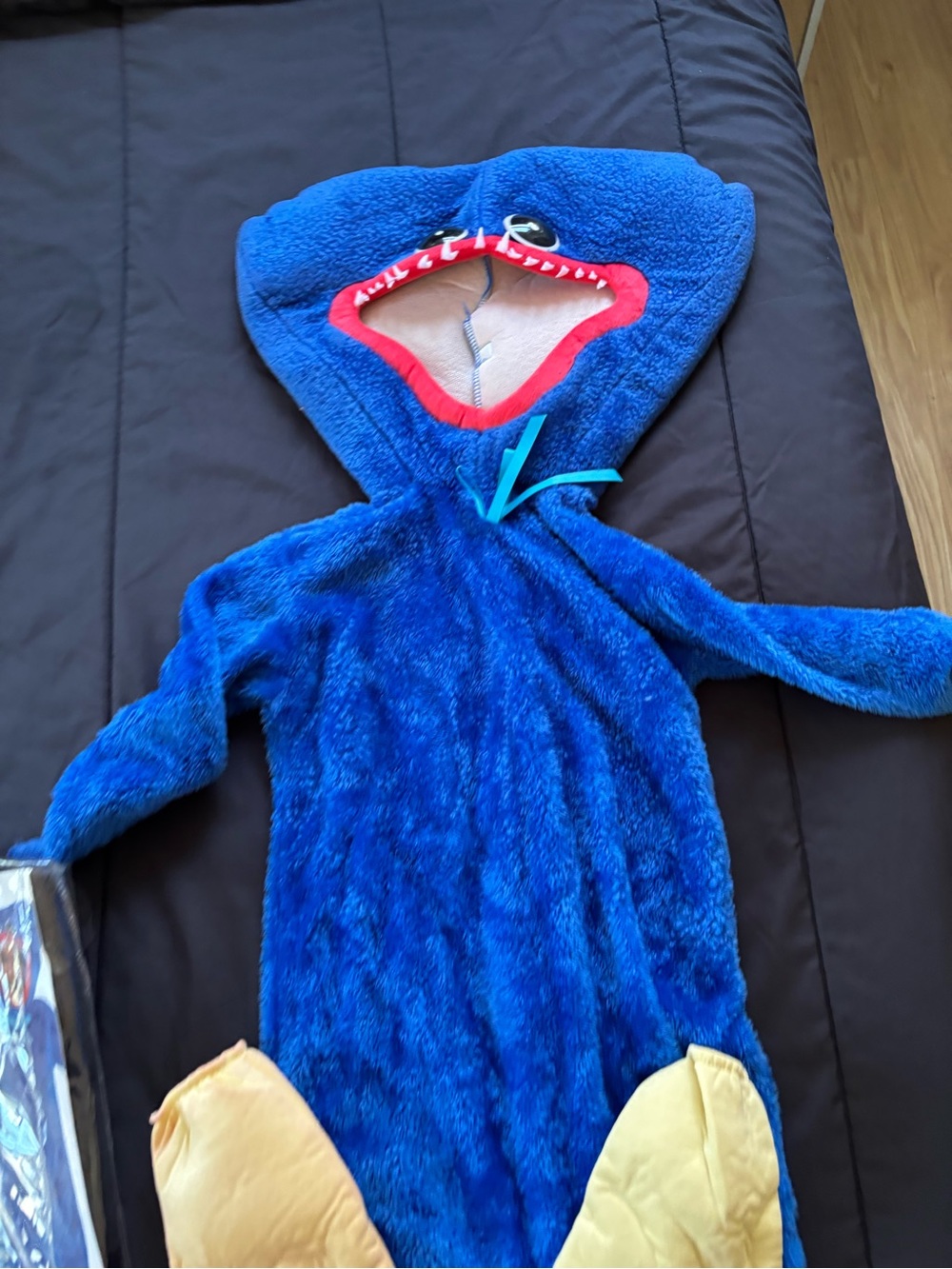 Spirit Blue Plush Monster Costume with Red Hood Trim